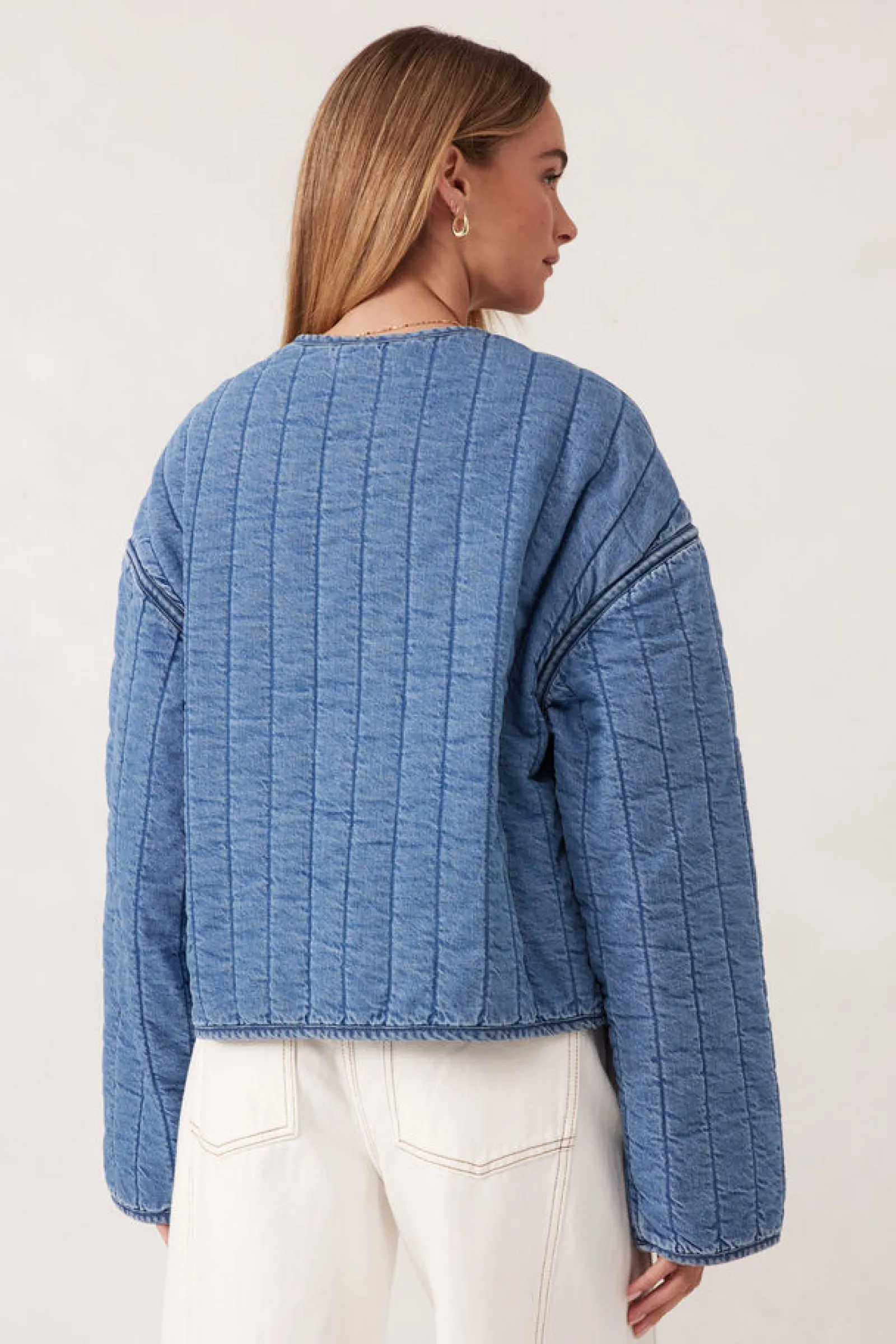 Ceres Life Comfy Quilted Boxy Jacket - Worn Blue Outlet