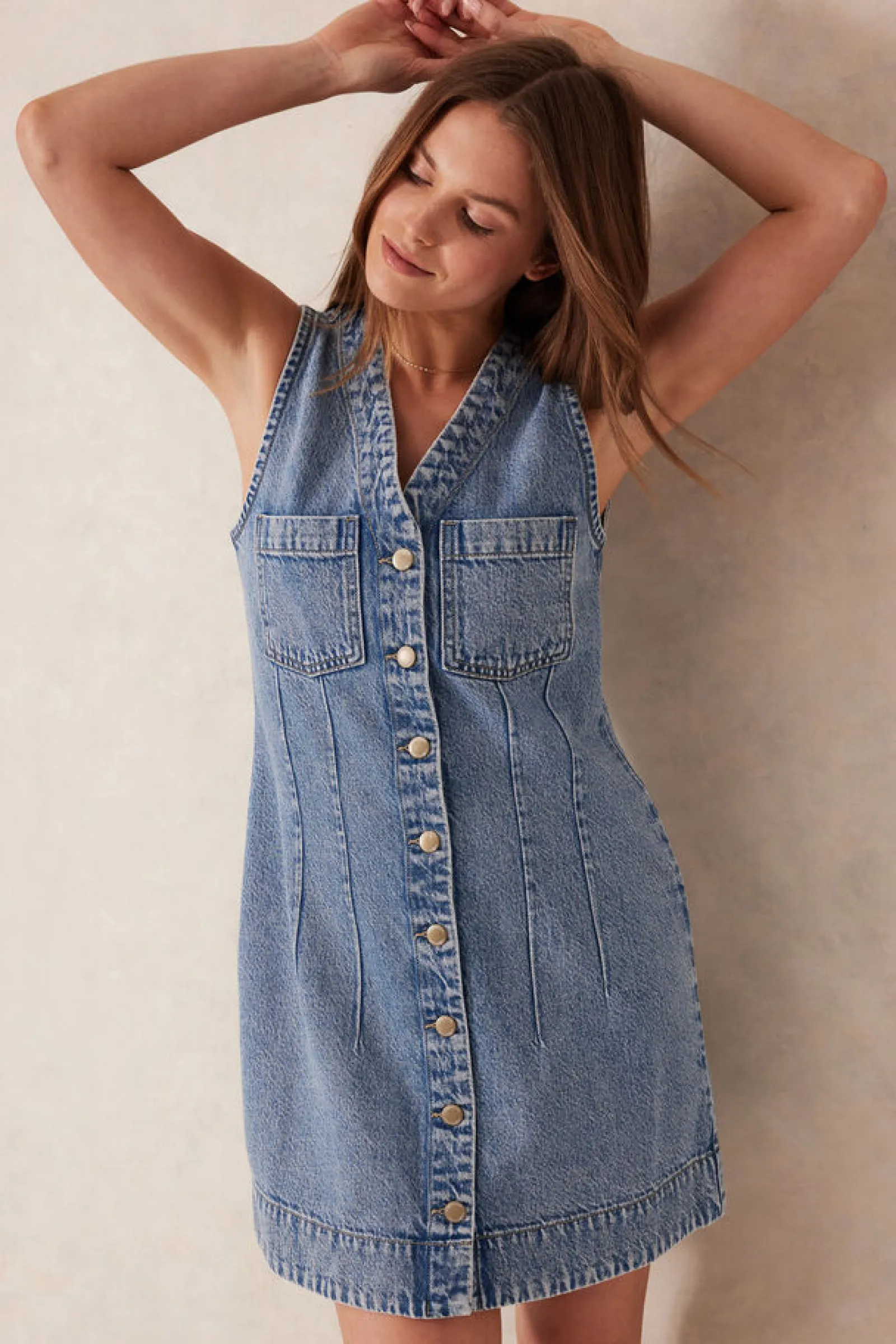 Ceres Life Seamed Mini Shift Dress - Mid Vintage Blue Online