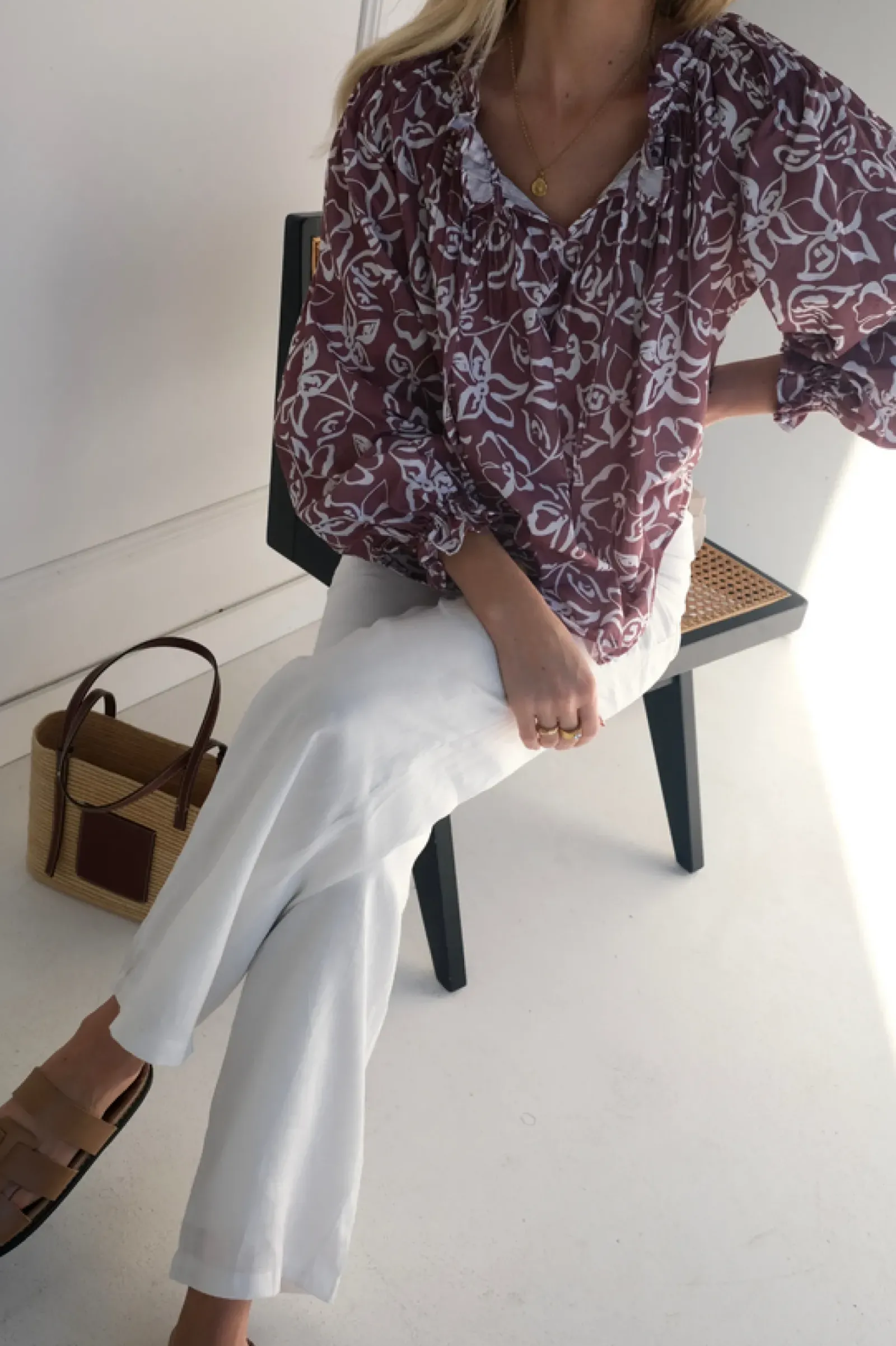 Lunar Fox Charlotte Linen Blouse - Sangria Clearance