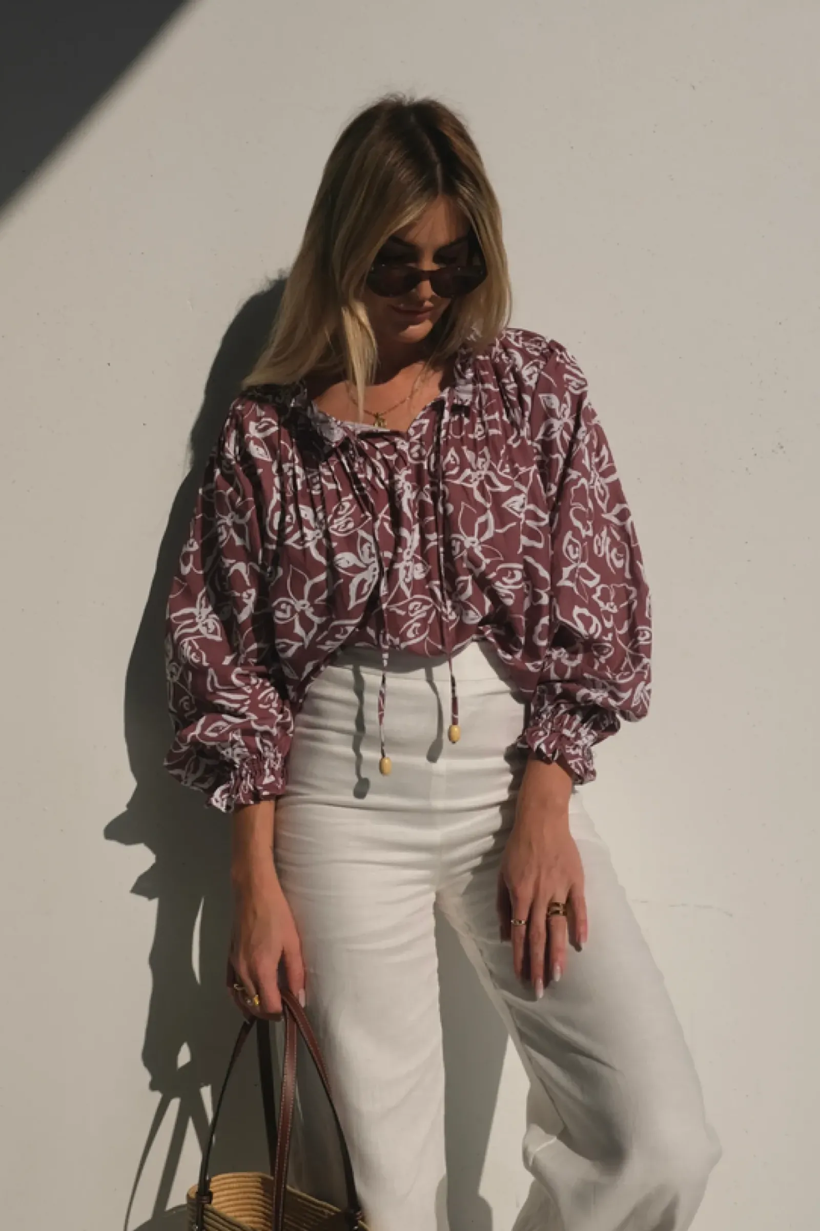 Lunar Fox Charlotte Linen Blouse - Sangria Clearance