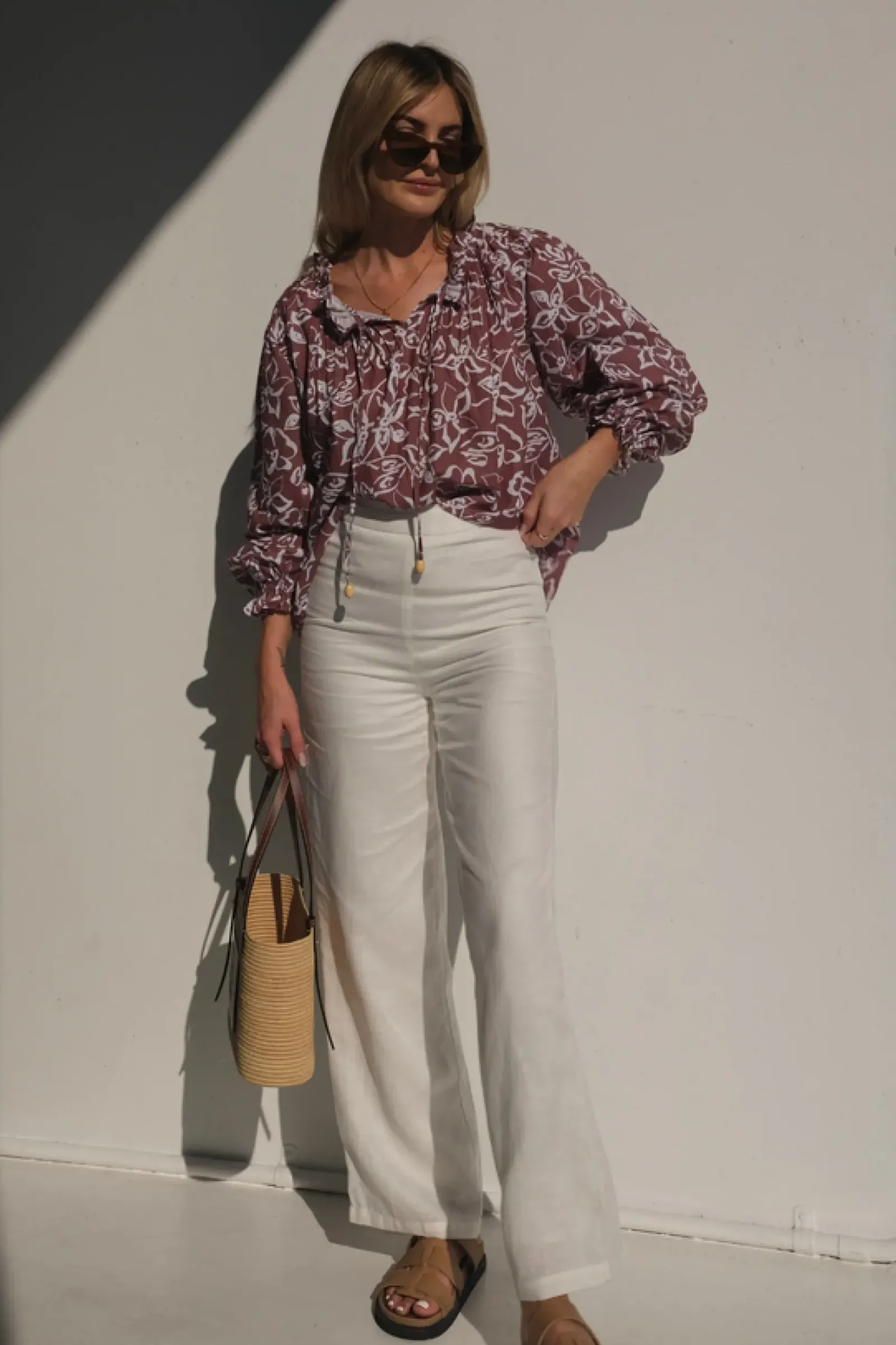 Lunar Fox Charlotte Linen Blouse - Sangria Clearance