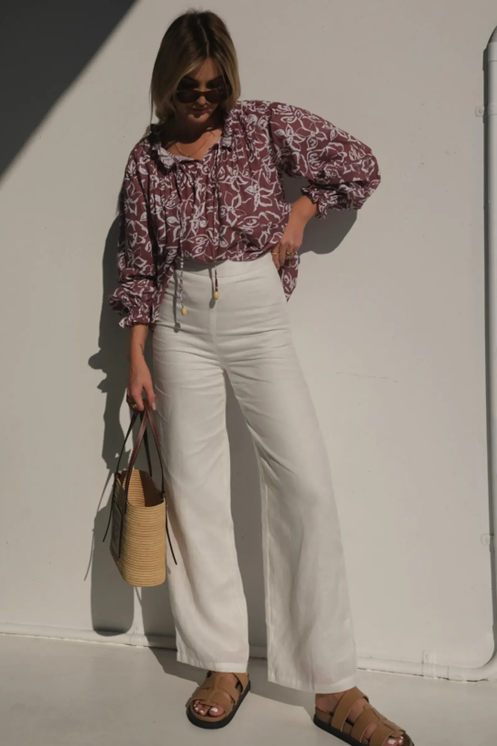 Lunar Fox Charlotte Linen Blouse - Sangria Clearance