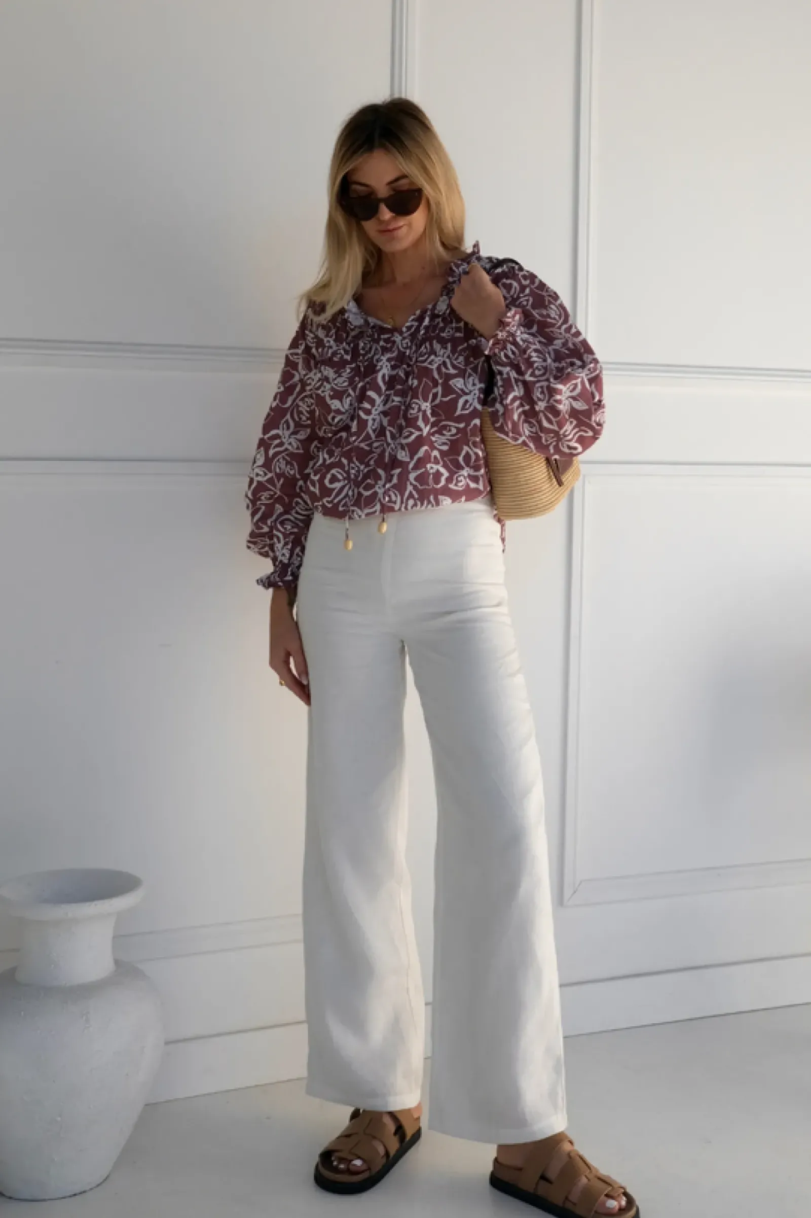 Lunar Fox Charlotte Linen Blouse - Sangria Clearance