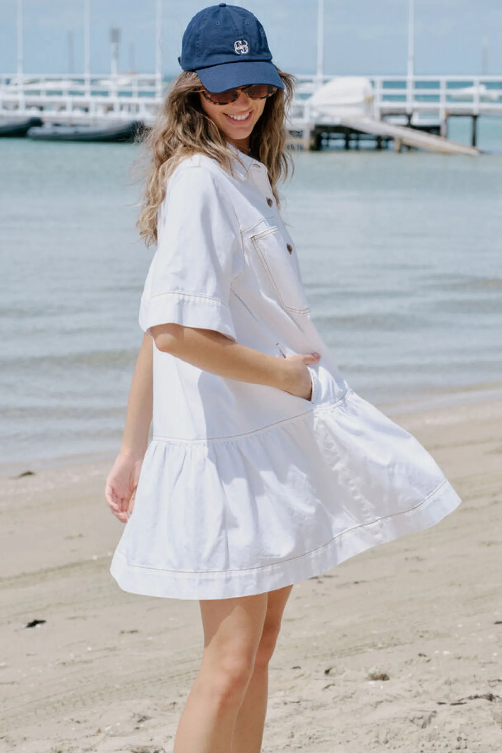 Ceres Life Short Sleeve Tiered Pocket Shirt Dress - Fresh Ecru Discount