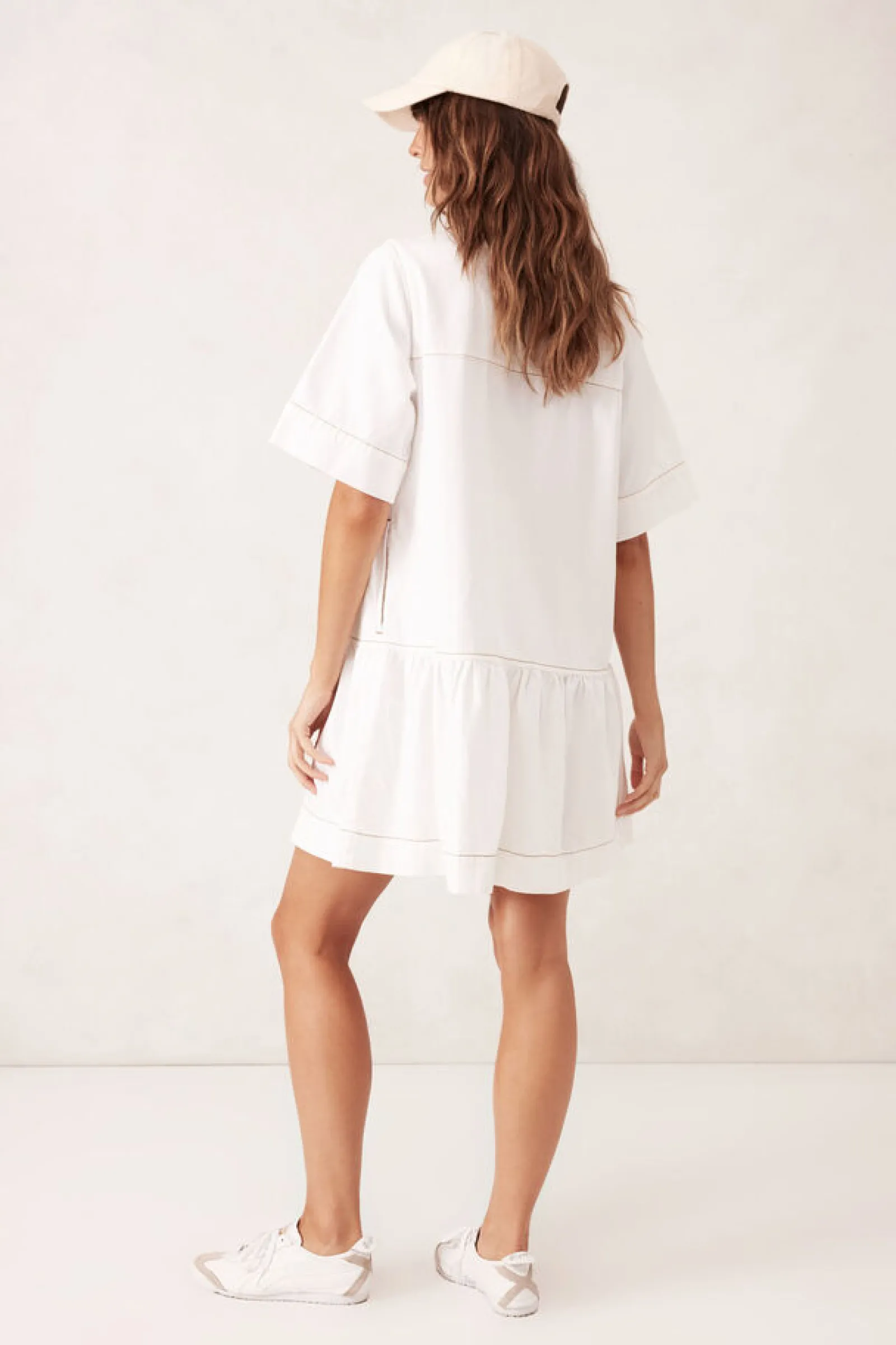 Ceres Life Short Sleeve Tiered Pocket Shirt Dress - Fresh Ecru Discount