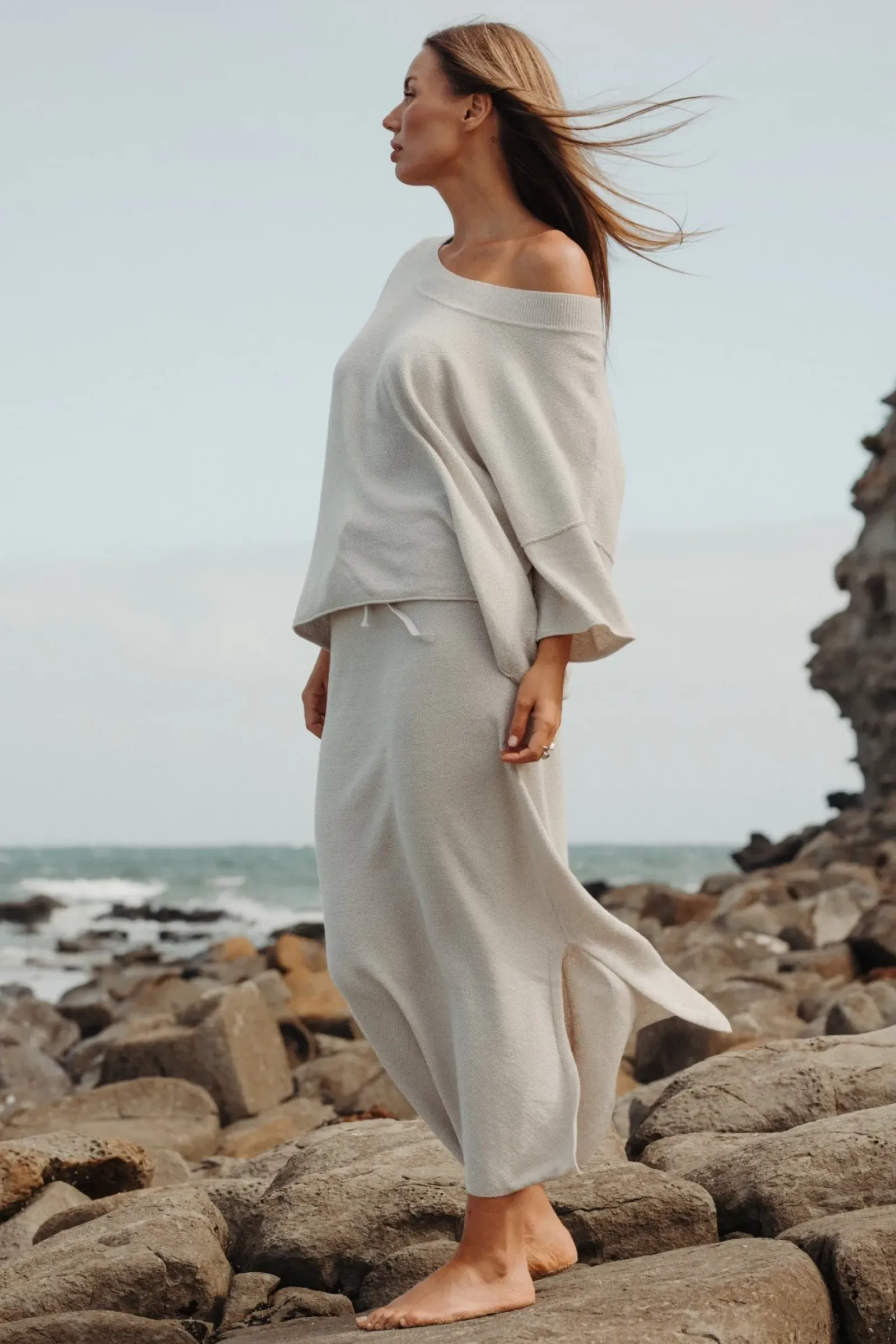 Talamaya Retreat Cotton Twist Skirt - Silver & White Sale