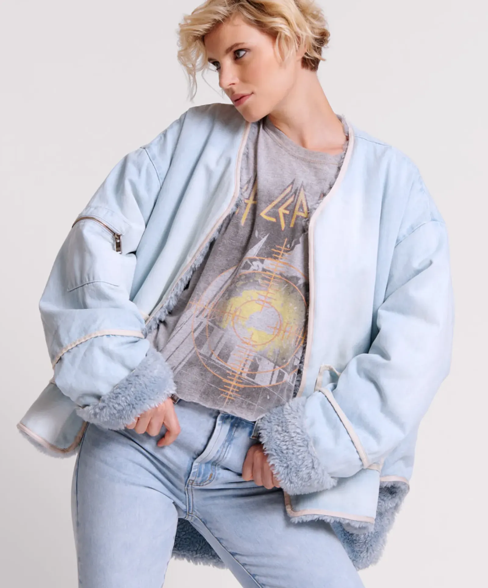 One Teaspoon Blue Space Teddy Throwover Denim Jacket New