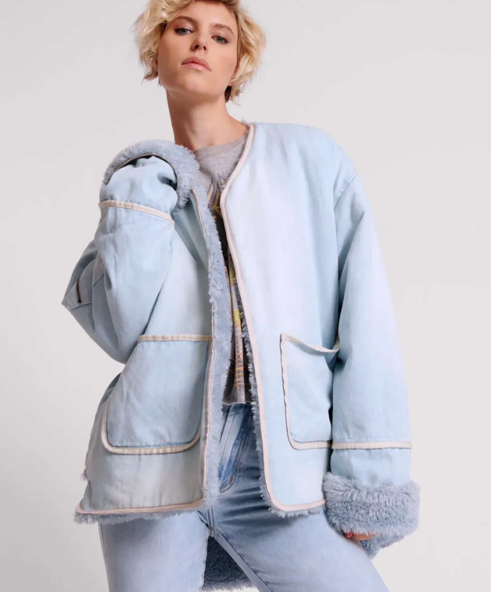 One Teaspoon Blue Space Teddy Throwover Denim Jacket New