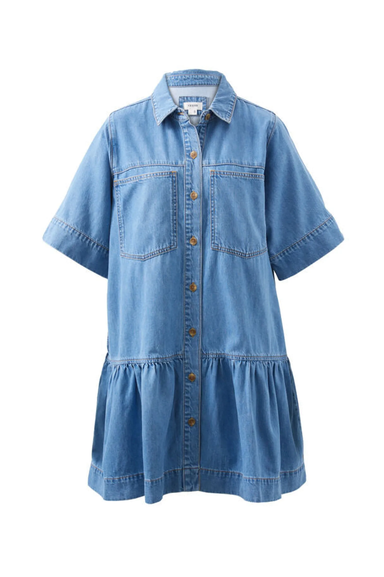 Ceres Life Short Sleeve Tiered Pocket Shirt Dress  - Vintage Blue New