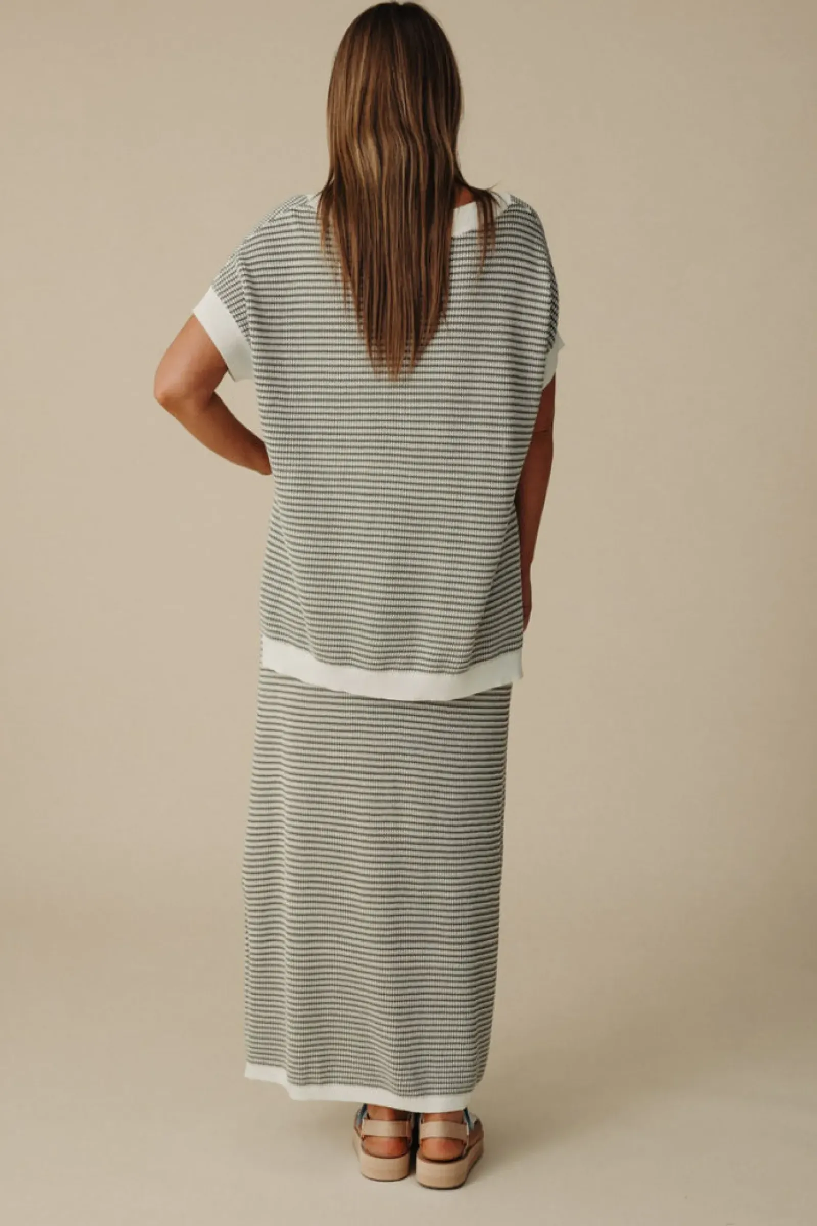 Talamaya Lattice Short Sleeve Pullover- Dusty Olive & Cream Hot