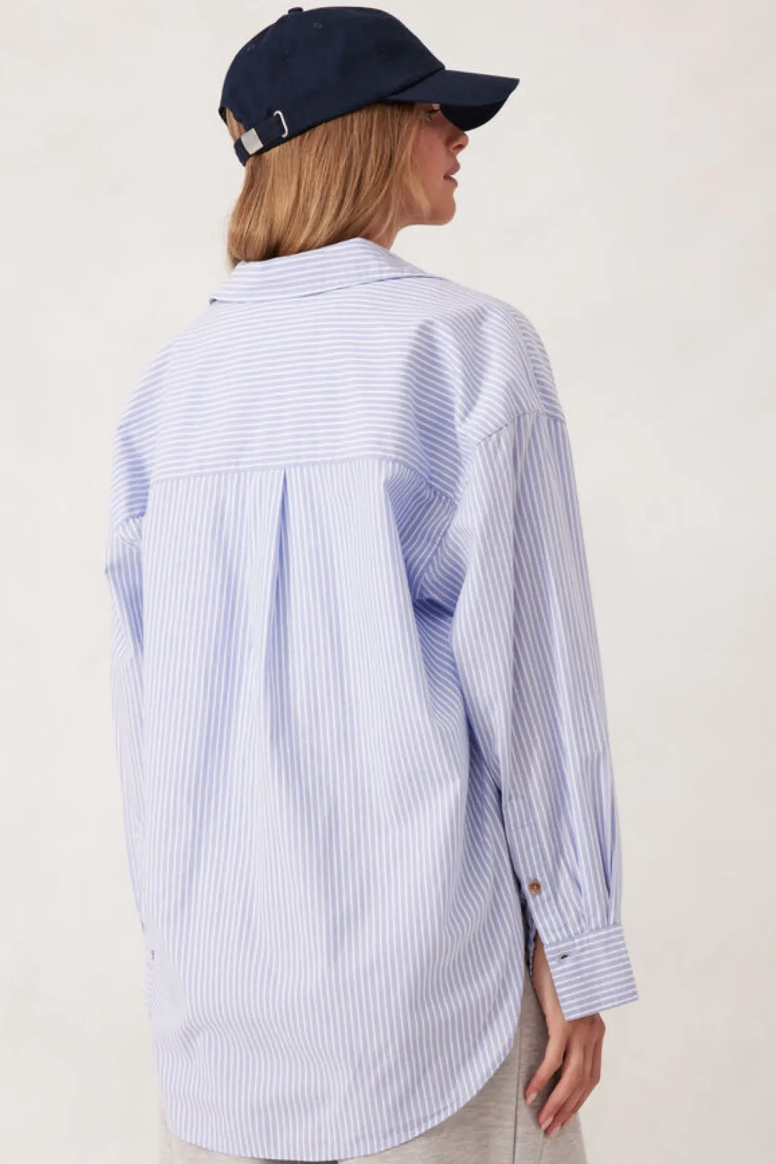 Ceres Life Oversized Poplin Shirt - White Heritage Blue Stripe New