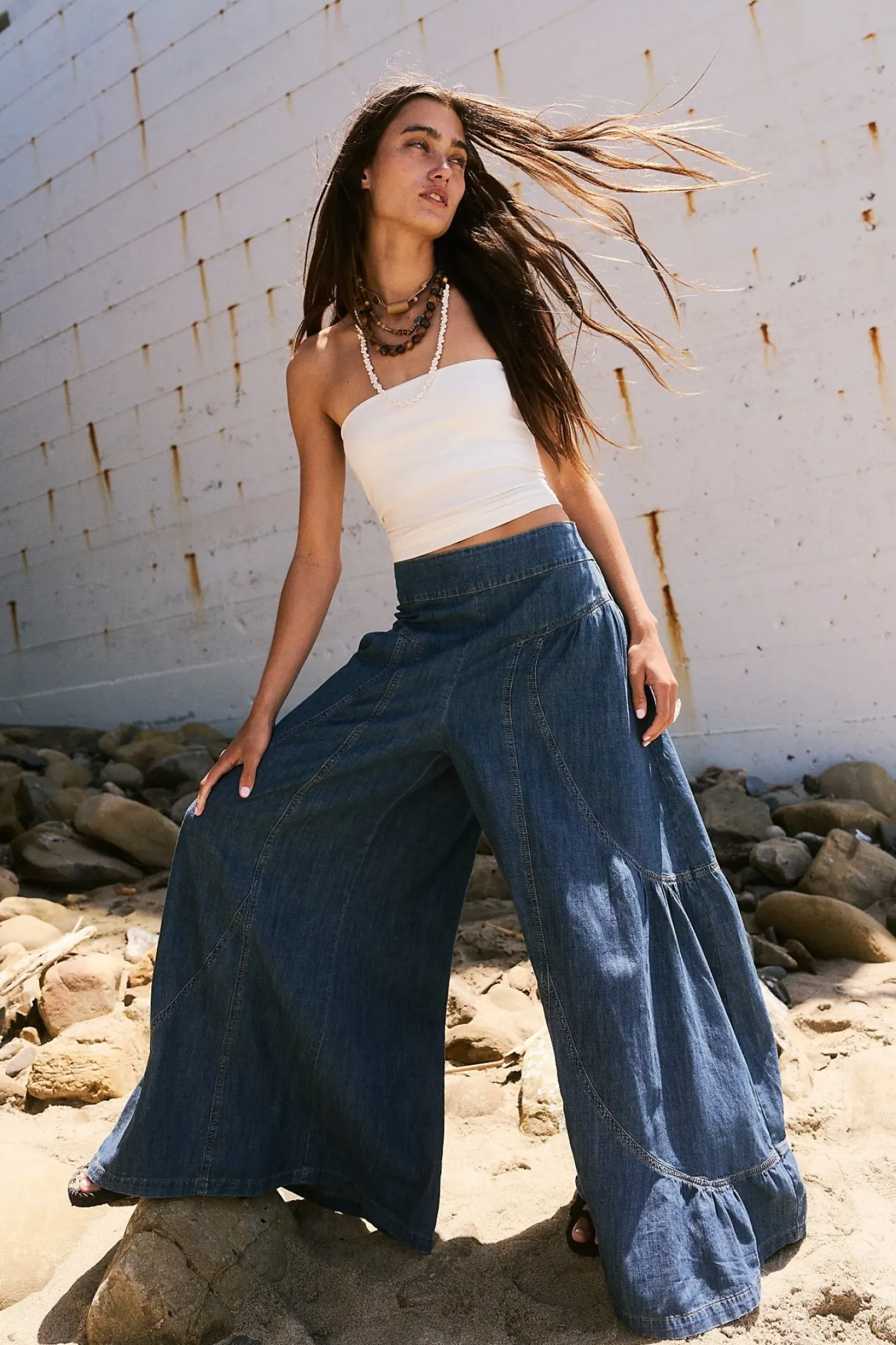 Free People Dawn on Me Wide Leg Jeans - London Blue Hot