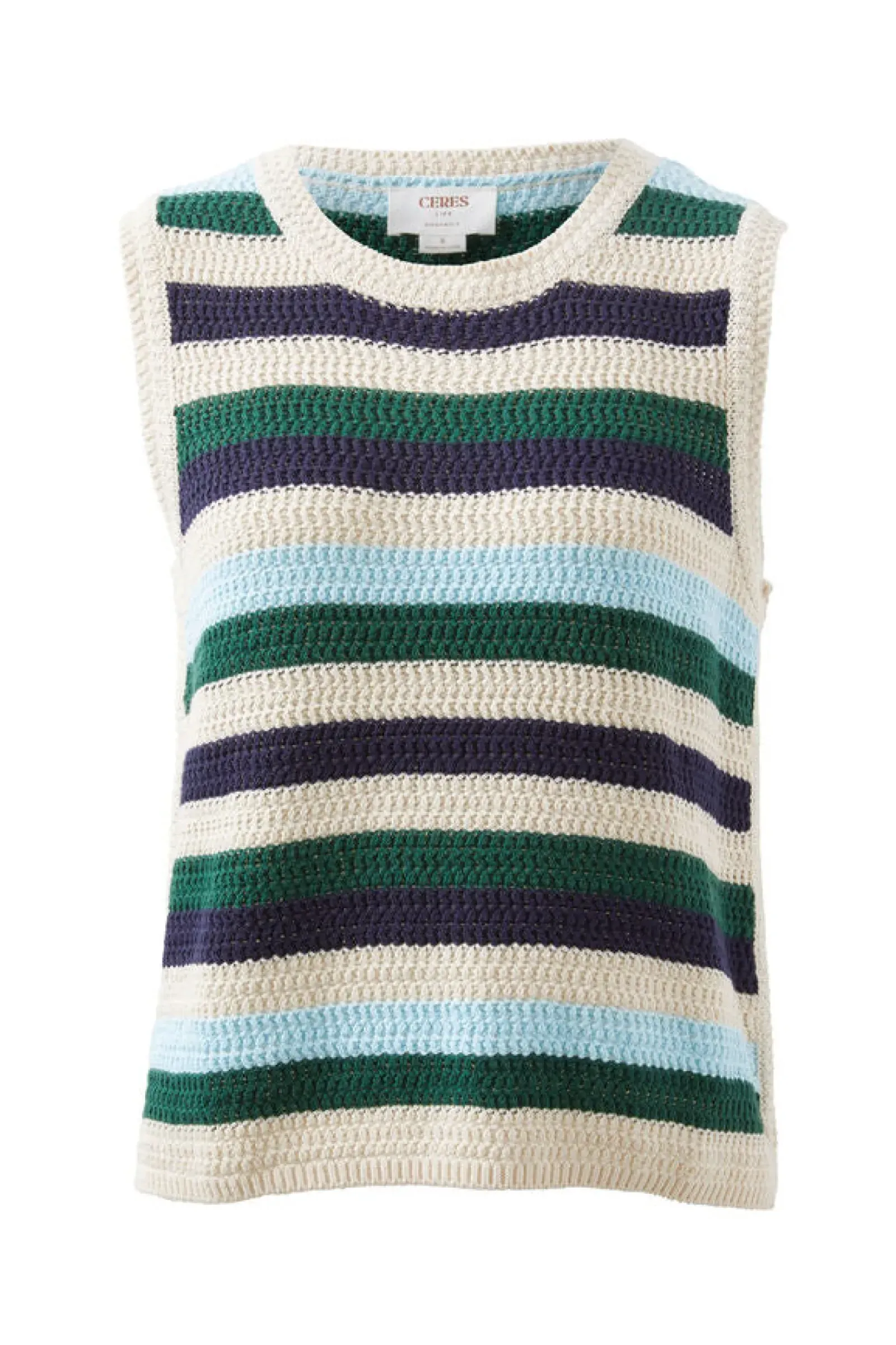 Ceres Life Textured Mulit Stripe Knit Tank - Aqua Pine Navy Stripe Sale