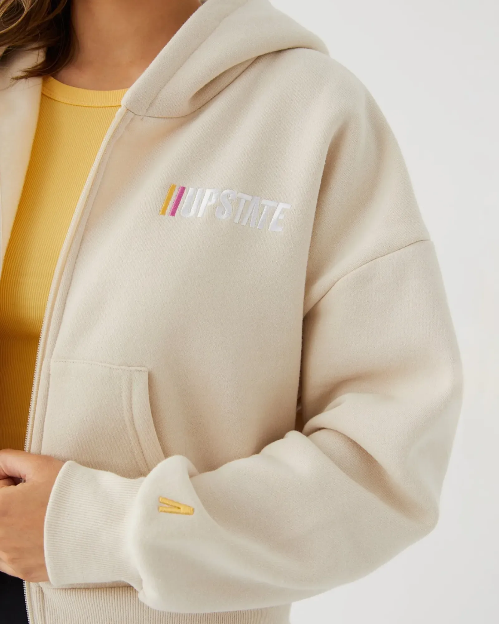 Upstate Zip Through Cropped Hoodie- Chalk Multi Discount