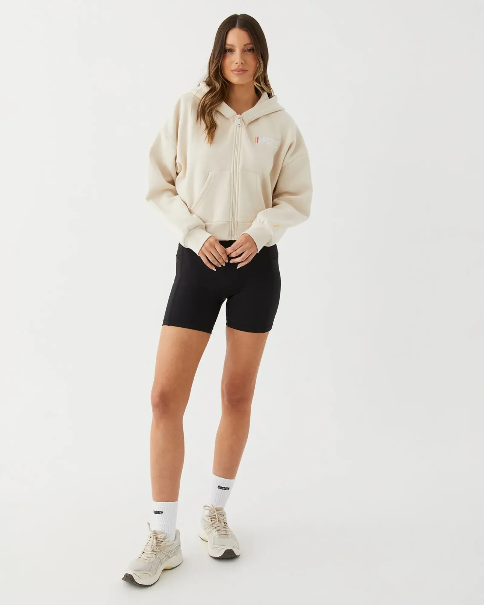 Upstate Zip Through Cropped Hoodie- Chalk Multi Discount