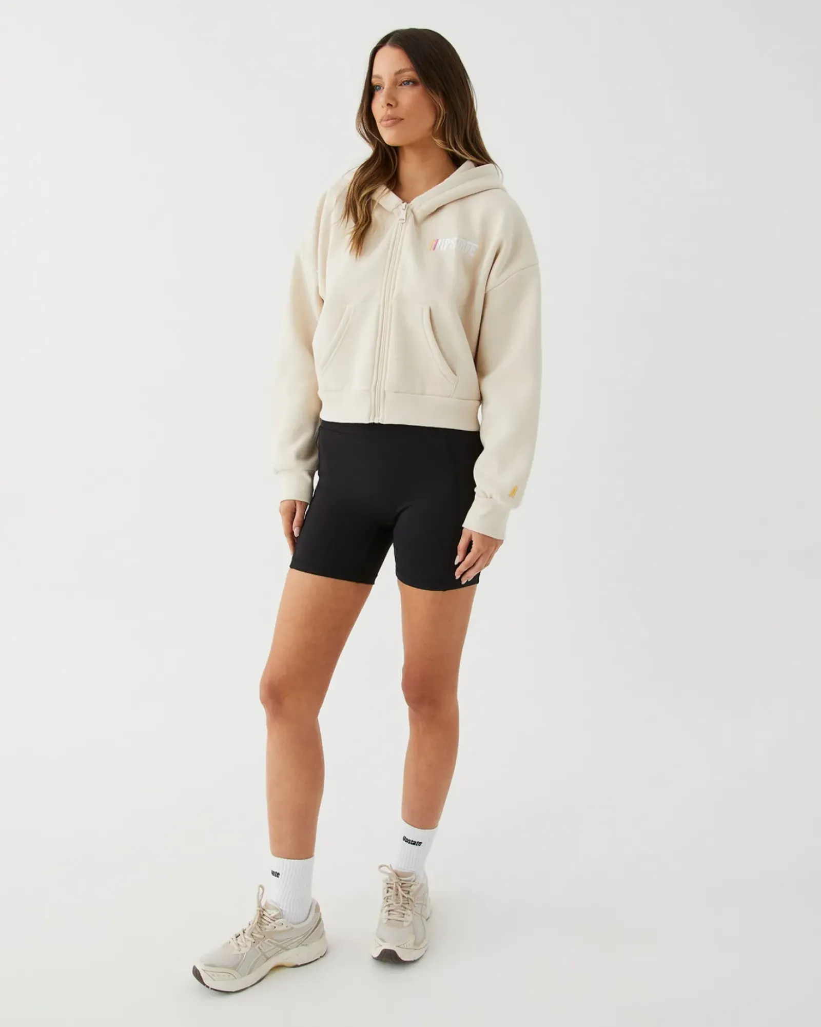 Upstate Zip Through Cropped Hoodie- Chalk Multi Discount