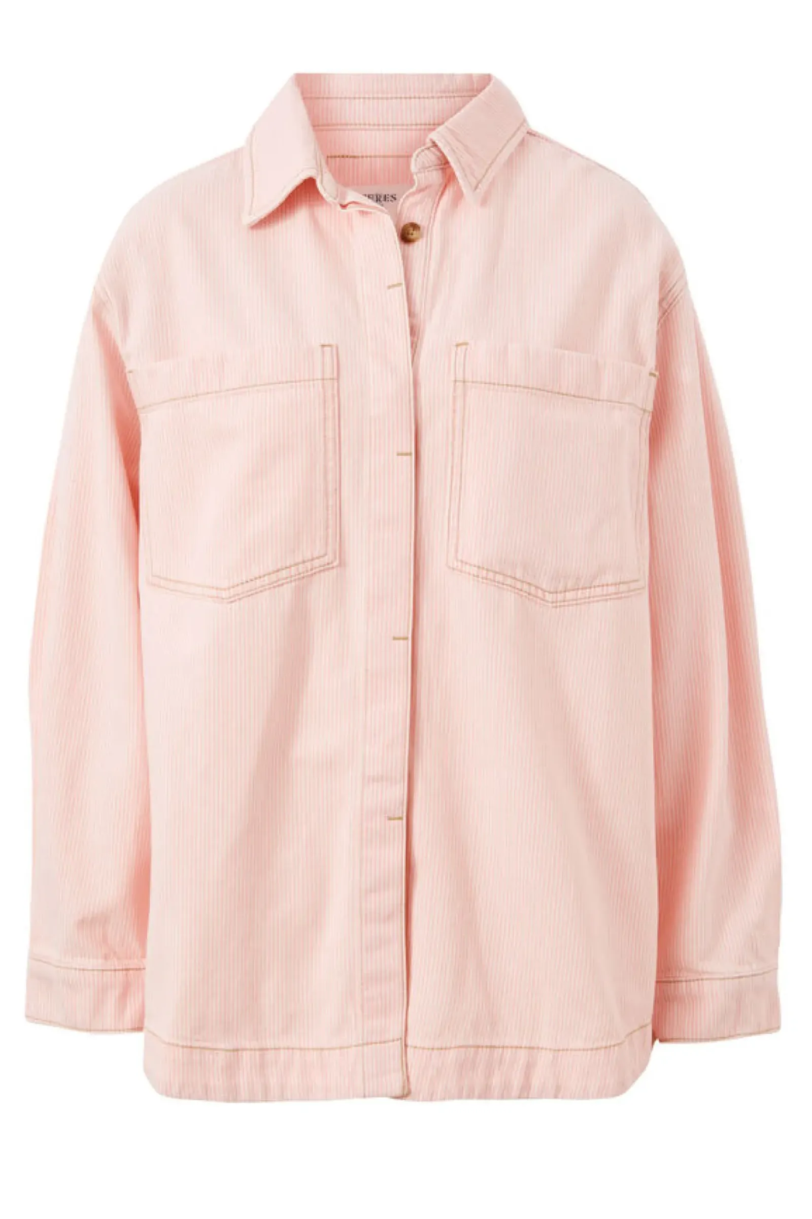 Ceres Life Curved Hem Shacket - Washed Coral Stripe Discount
