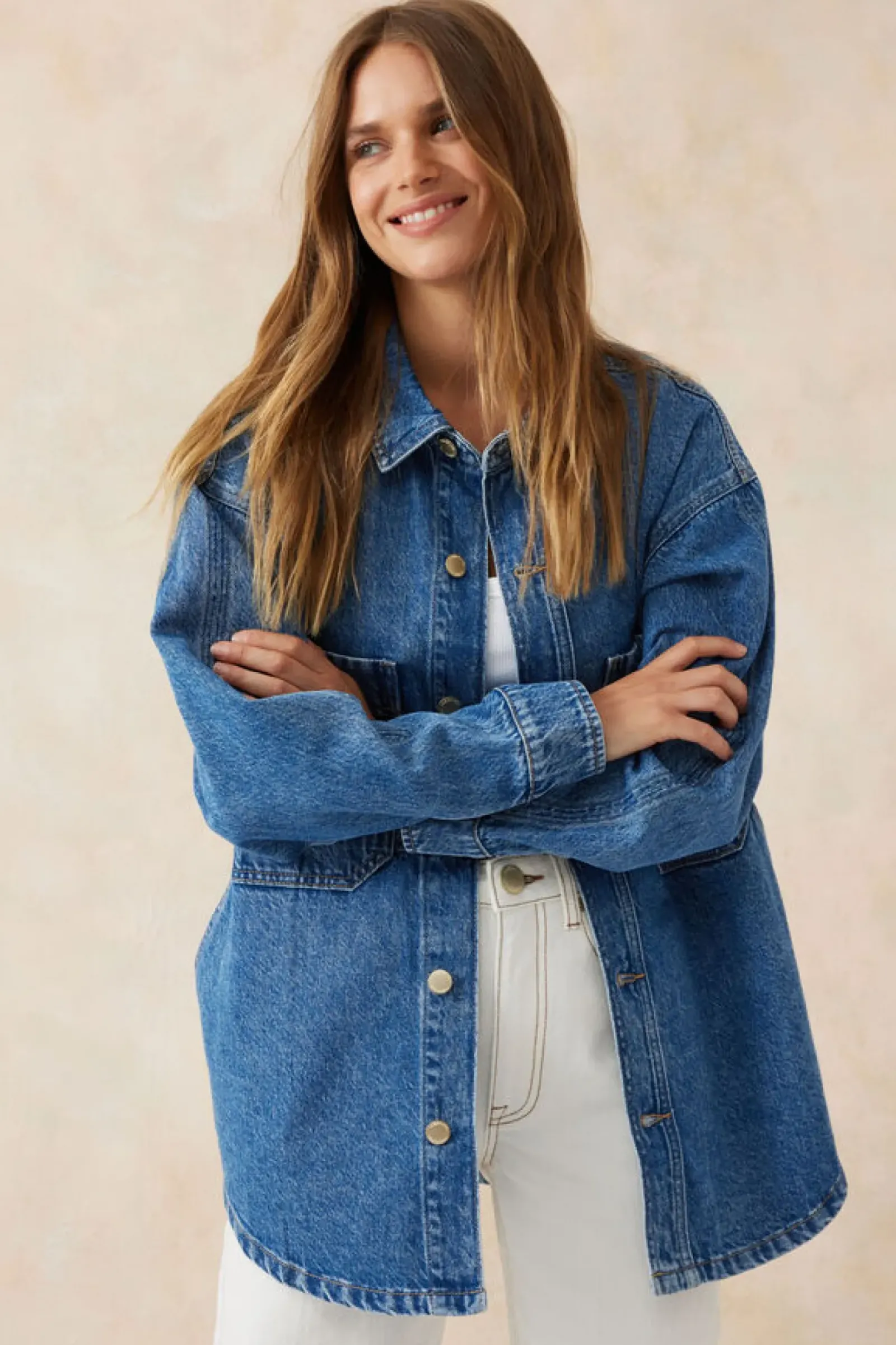 Ceres Life Denim Side Pocket Shacket - Fresh Indigo Outlet