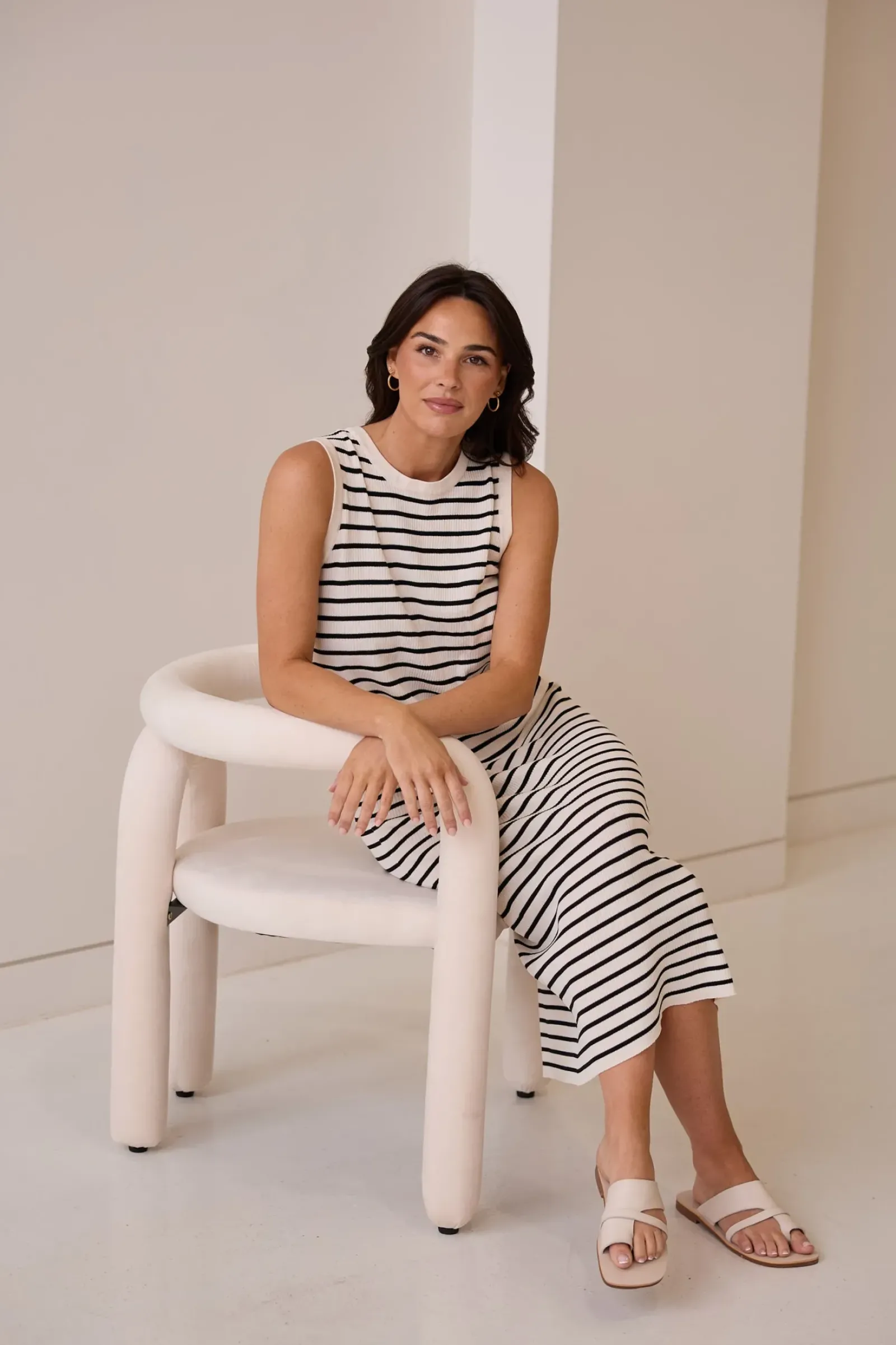 Brave & True Brave & True Squad Dress - Ecru with Black Stripe Discount
