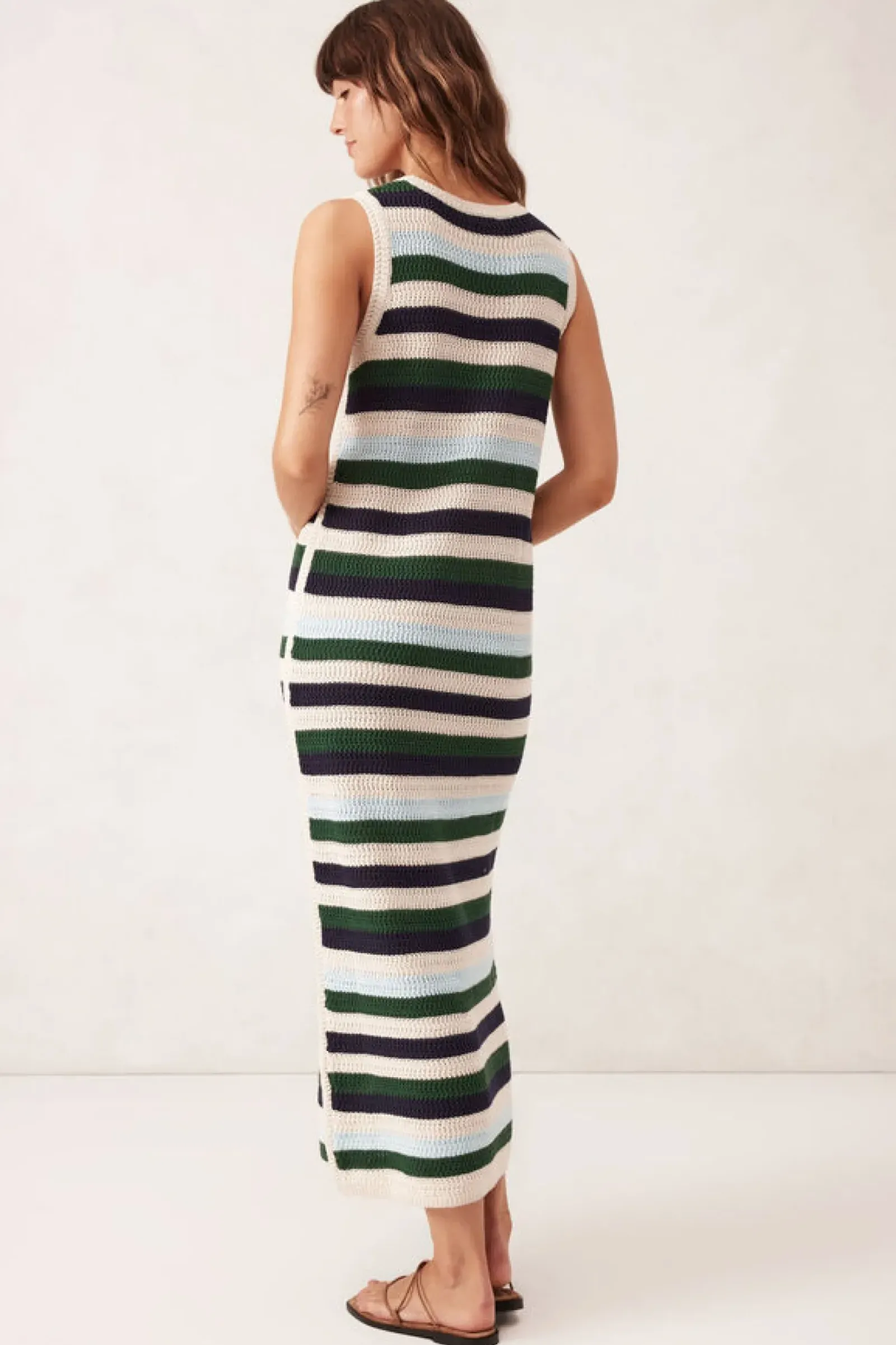 Ceres Life Textured Multi Stripe Knit Midi Dress - Aqua Pine Navy Stripe Sale