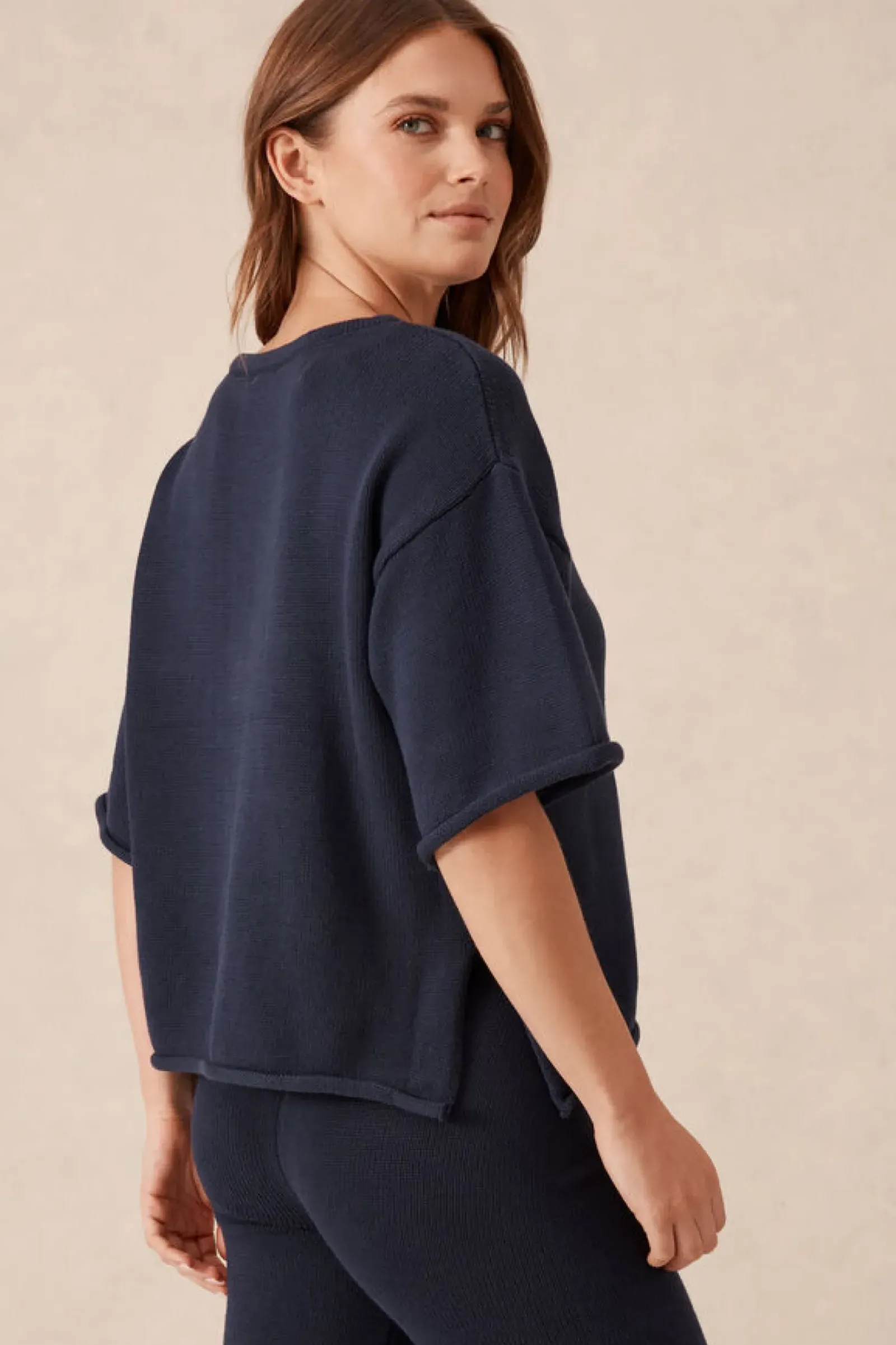 Ceres Life Boxy Knit Tee- Navy New
